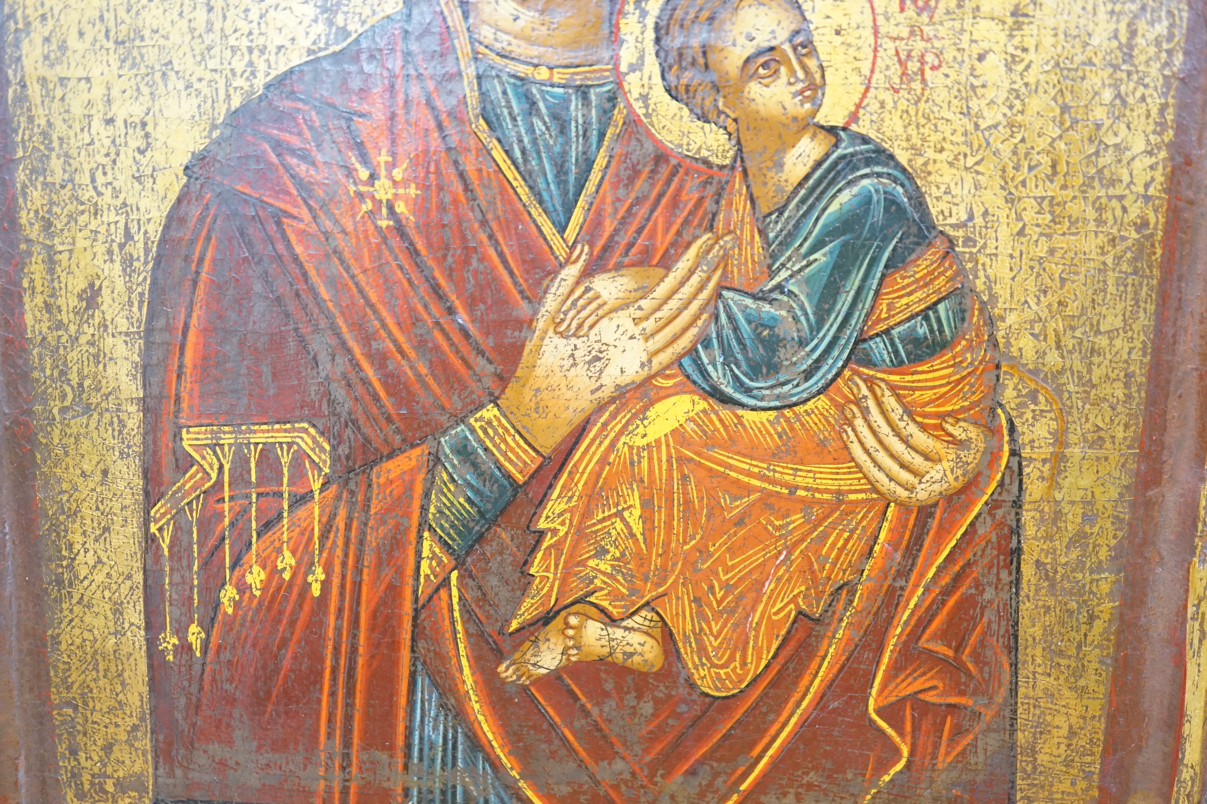 Eastern European School, tempera on panel, Icon of the Virgin and child, 36 x 28cm